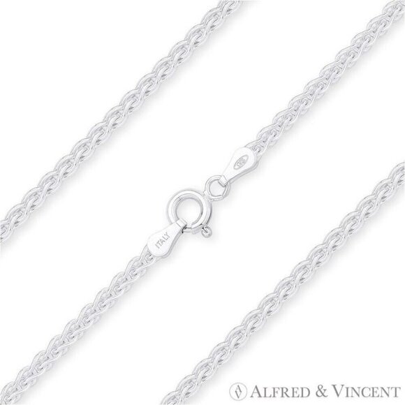 1.8mm Classic Wheat Link Italian Spiga Chain Necklace in 925 Sterling Silver 18" - Picture 1 of 2